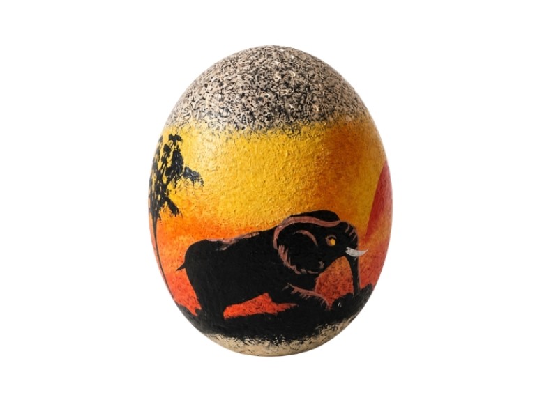 Sunset Decoupage Ostrich Egg - Elephant
